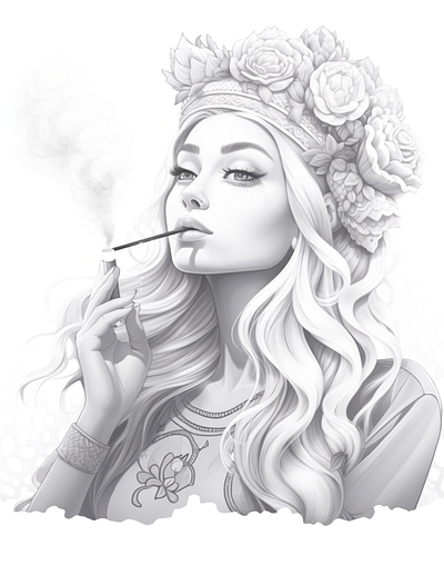 Stoner 20 adult coloring ai generated black and white cannabis coloring coloring page illustration marijuana coloring printable coloring sexy coloring stoner coloring stoner girl stoner girl coloring
