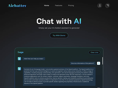 Aichatter - Chat | Website | AI ai ai chat ai design ai tool animation branding chat clean design graphic design motion graphics open ai open chat ui ui design