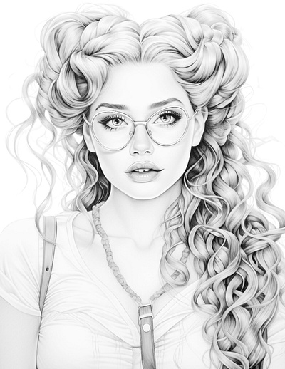 Glasses 1 adult coloring ai generated black and white coloring page illustration printable coloring sexy coloring