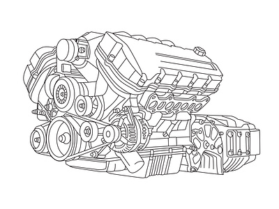 Line art illustration of an automobile engine artwork automobile digital art engine engineering graphic design illustration line art vector vector art