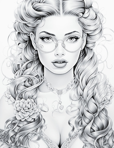 Glasses 6 adult coloring ai generated black and white coloring page illustration printable coloring sexy coloring