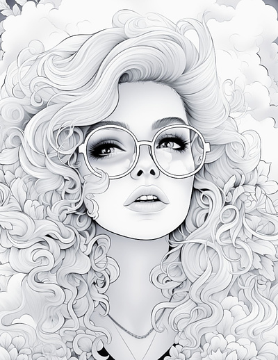 Glasses 11 adult coloring ai generated black and white coloring page illustration printable coloring sexy coloring