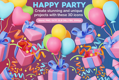 The Thumbnail Let's Get the Party! 3d 3d modeling branding design graphic design icon illustration