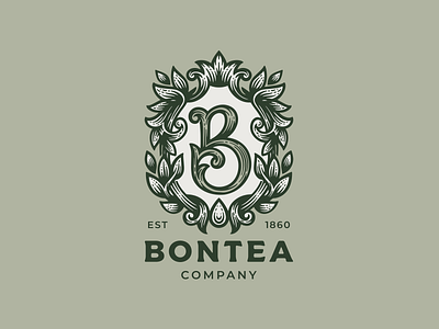 Bontea b coat of arms eco engraving letter logo logotype monogram nature tea