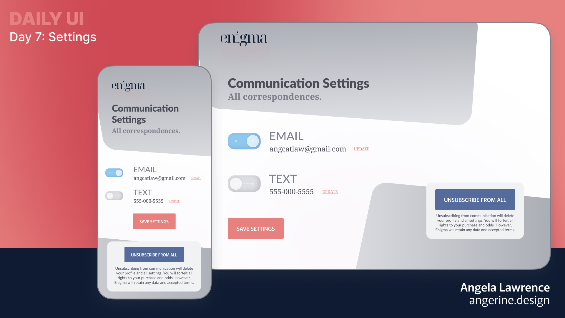 [Daily UI] Day 7: Settings app brand design branding button ui daily ui daily ui challenge design design challenge email settings ui frontend design graphic design illustration logo opt out design settings settings design slider ui ui web design website design