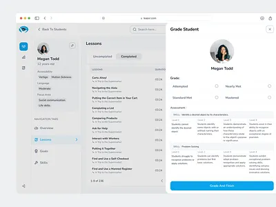 LeapXR - educational platform. Modal slide out. design education educational platform flat design interface kids learning lessons modal pupils school students teacher ui ux virtual education virtual reality vr web xr