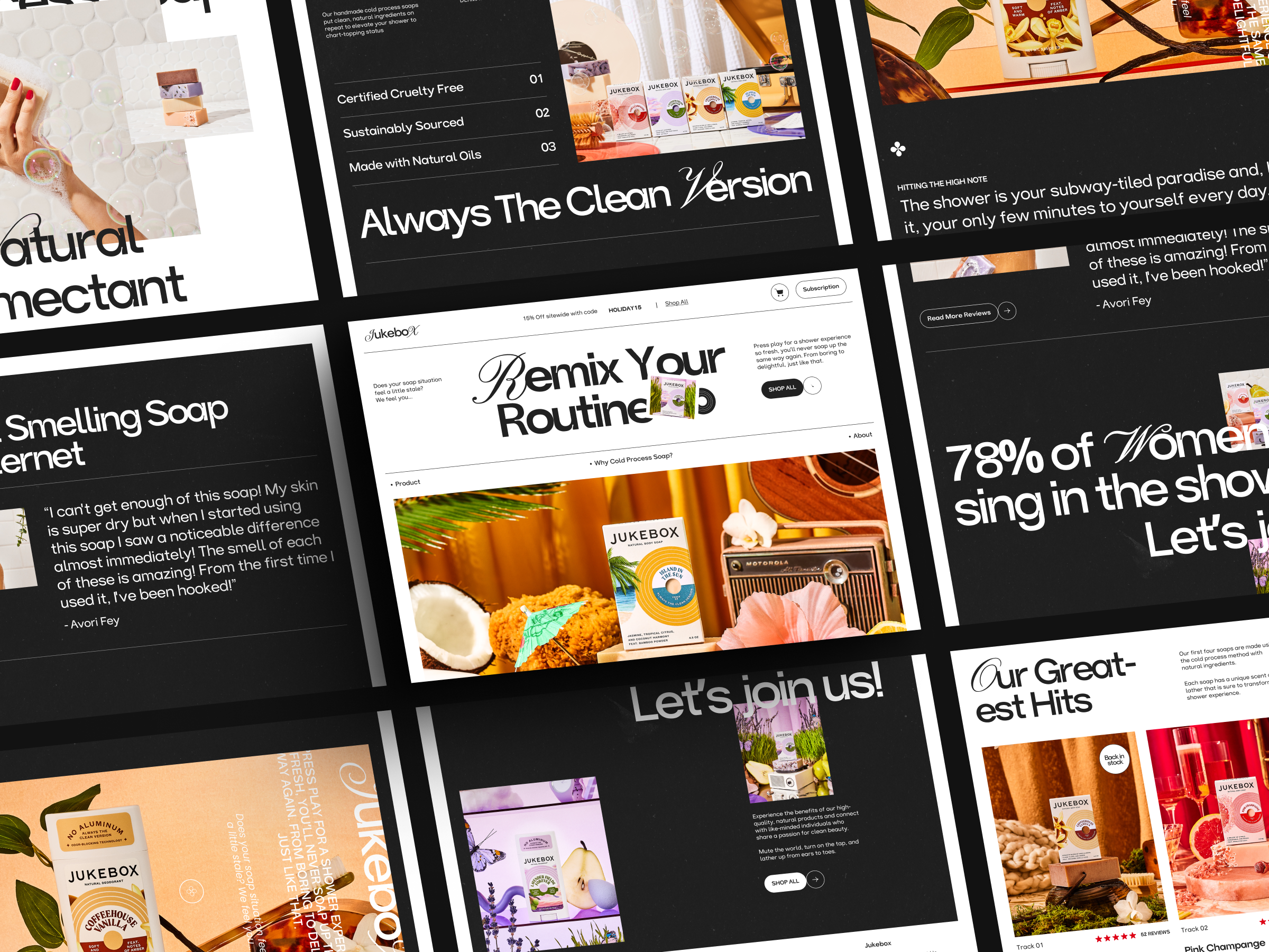 Jukebox - Bath Product Website bath branding header landing page photography popular product product design shower soap typography ui ui visual design uiux web design website