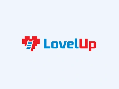 Lovel Up brand branding classic console dating game gamers gaming heart identity ladder level up logo love nintendo pixel pixelate retro stair vintage