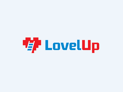 Lovel Up brand branding classic console dating game gamers gaming heart identity ladder level up logo love nintendo pixel pixelate retro stair vintage