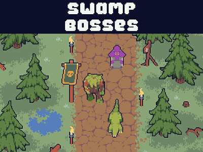 Top-Down Swamp Bosses Tower Defense Pixel Art 2d art asset assets enemy fantasy game game assets gamedev indie indie game pixel pixelart pixelated rpg spritesheet spritesheets top down topdown towerdefence