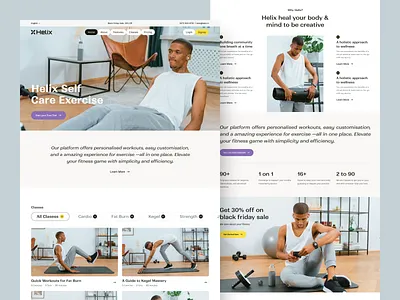 Helix - Online Fitness Website artiflow cardio crossfit exercise fitness fitness club fitness website gym gymnastic halal design health landing page minimal muscle online fitness personal training popular ui design workout yoga