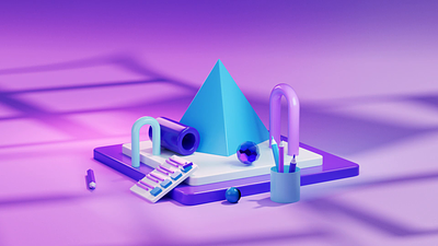 Abstract stationery 3d 3d animation 3d concept 3d illustration 3d infographics 3d motion 3dart 3dicon 3dmodeling abstract animation branding cinema4d design isometric motion graphics office concept purple redshift stationery
