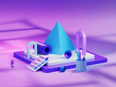 Abstract stationery 3d 3d animation 3d concept 3d illustration 3d infographics 3d motion 3dart 3dicon 3dmodeling abstract animation branding cinema4d design isometric motion graphics office concept purple redshift stationery