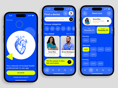 Doctor Appointment App app design application design concept doctor health health tech healthcare healthtech ios med med tech medical medtech mobile service design ui user interface ux well being wellbeing
