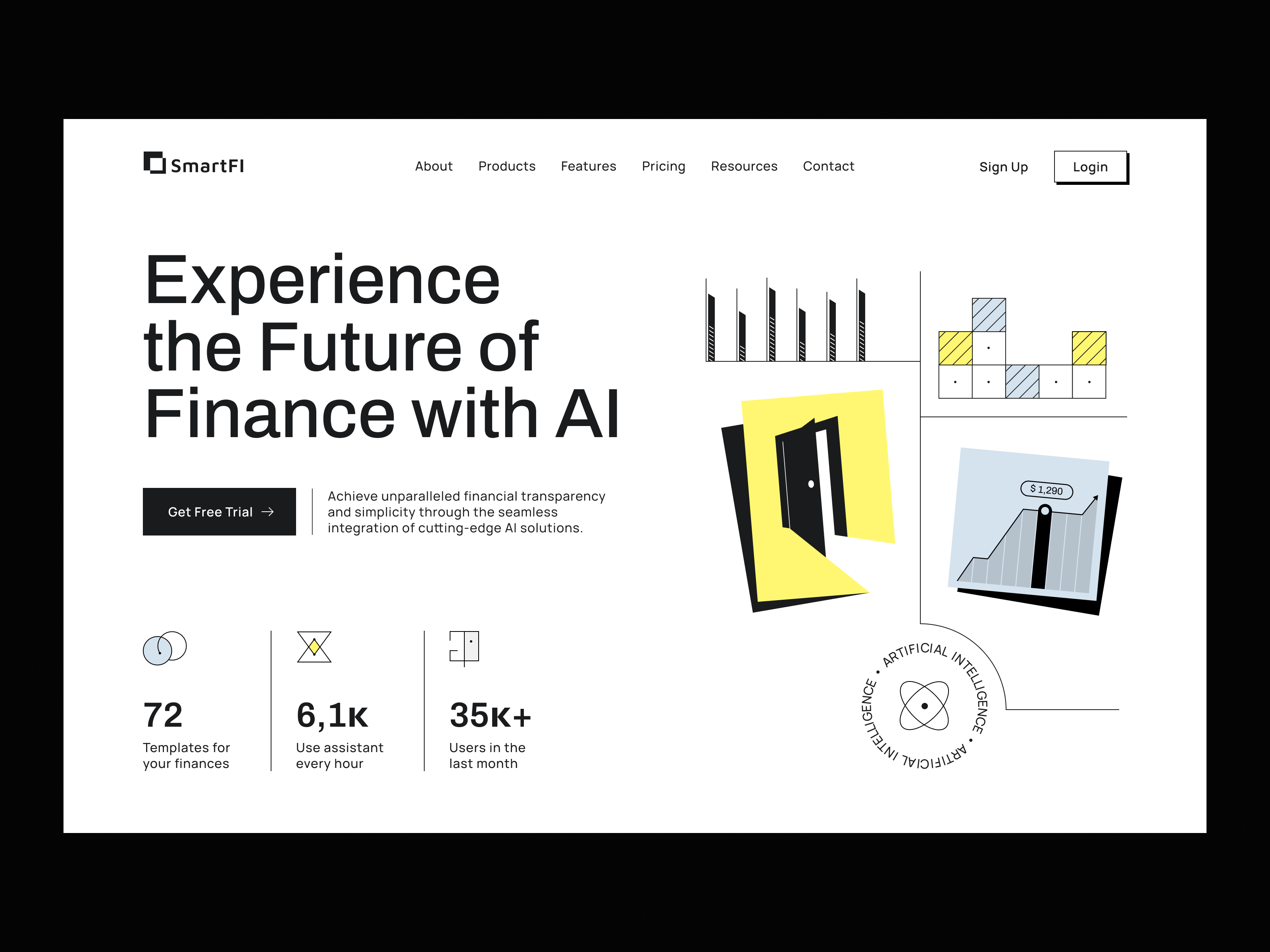 SmartFi - Financial Management ai artificial intelligence design finance fintech illustration landing landing page main page page product design saas ui ui ux ux visual itentity web web design web page website