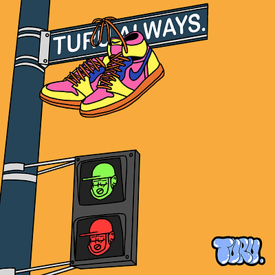 Turu. Identity. cartoon cross walk sign nike nike shoes shoes street art street design street sign turu turu always