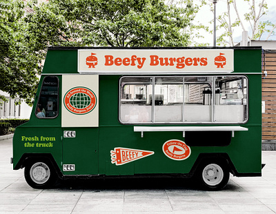 Food Truck Design - Burgers badge branding brands burger burgers design fast food food truck graphic design identity illustration logo mockup mr.mockup street food truck typography vector