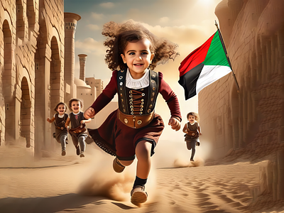 The Life of Palestinian Children Amidst Adversity AI Artwork 3d ai art brand branding ceasafire design dome of the rock flag freepalestine graphic design illustration landscape lifestyle palestine culture stopwar thumbnail design tshirt ui we stand with palestine