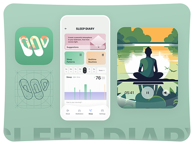 Meditation app android app app design branding design flat health healthcare illustration ios minimalistic mobile mobile app sleep diary ui uiux ux wellness