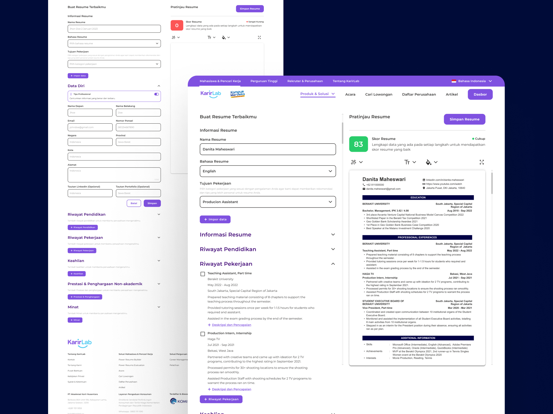 KarirLab - Resume Builder company profile website corporate design cv daily inspiration education education website form formal website resume resume builder resume evaluation resume generator ui uiux uiux design uiux inspiration user experience user interface ux web design