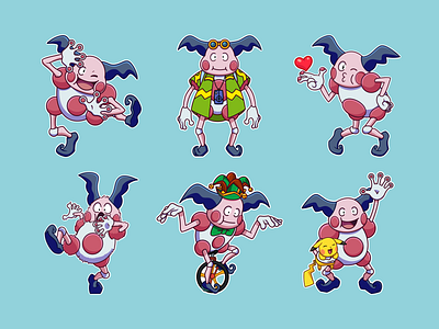 Mr. Mime Sticker Pack cartoon character character design clown colourful design digitalart drawing fun graphic design illustration pokédex pokémon pokémon art procreate sticker stickerpack stickers telegram