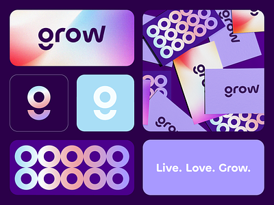 Grow Brand Identity abstract ai banking bento bold branding clever finance fintech gowth gradient icon letter logo minimal money payment technology web wordmark