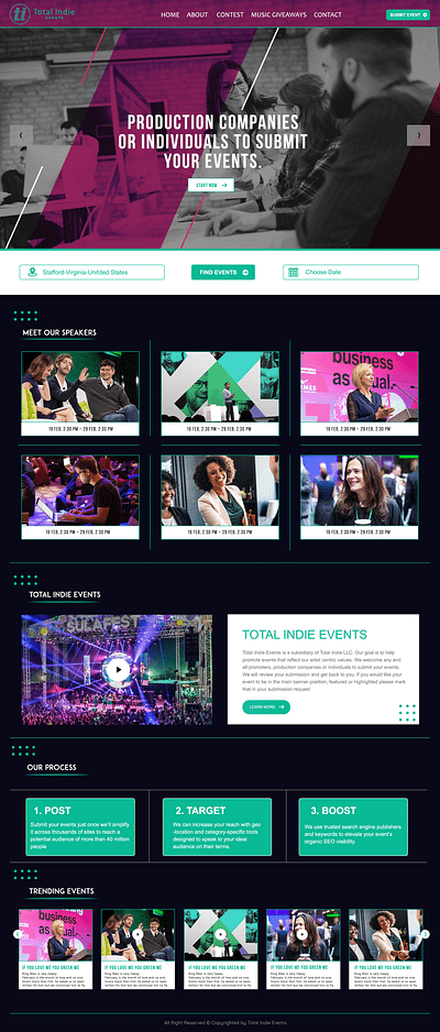 Total Indie Events homepage landingpage ui ux website