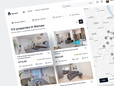 Homent - Rental App Dashboard app clean design fireart home list map pins rental ui ux