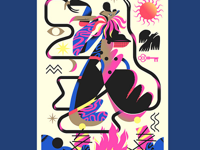 Sauvage Exhibition animal character color eye fantasy fashion fire gold illustration key pantone pink ribbon riso ruban savage sun vector