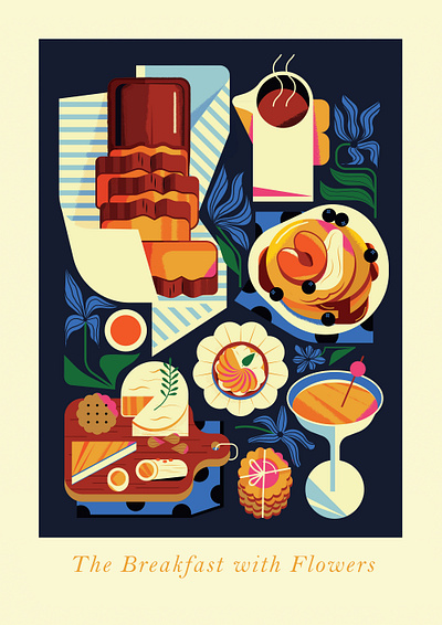 Breakfast 2d digital festive flat folioart food geometric illustration maite franchi pattern texture vector