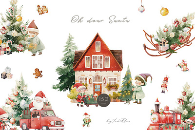 Oh Santa - Christmas collection noel watercolor clipart oh santa christmas collection