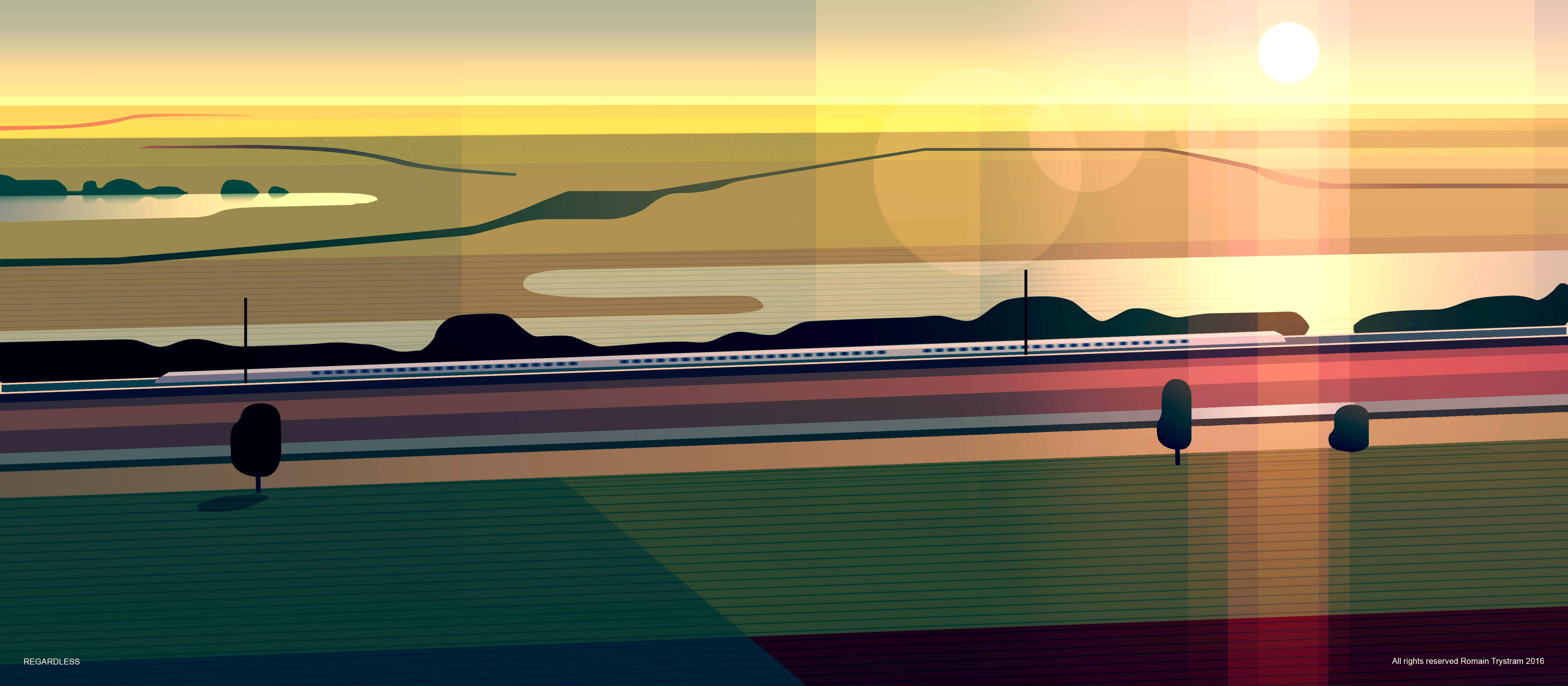 Country countryside illustration light train travel