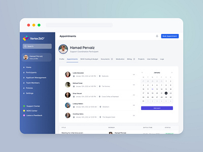 Vertex360 - Participants (Appointments) an ant tracking dashboard work flows risk man participant screen applic