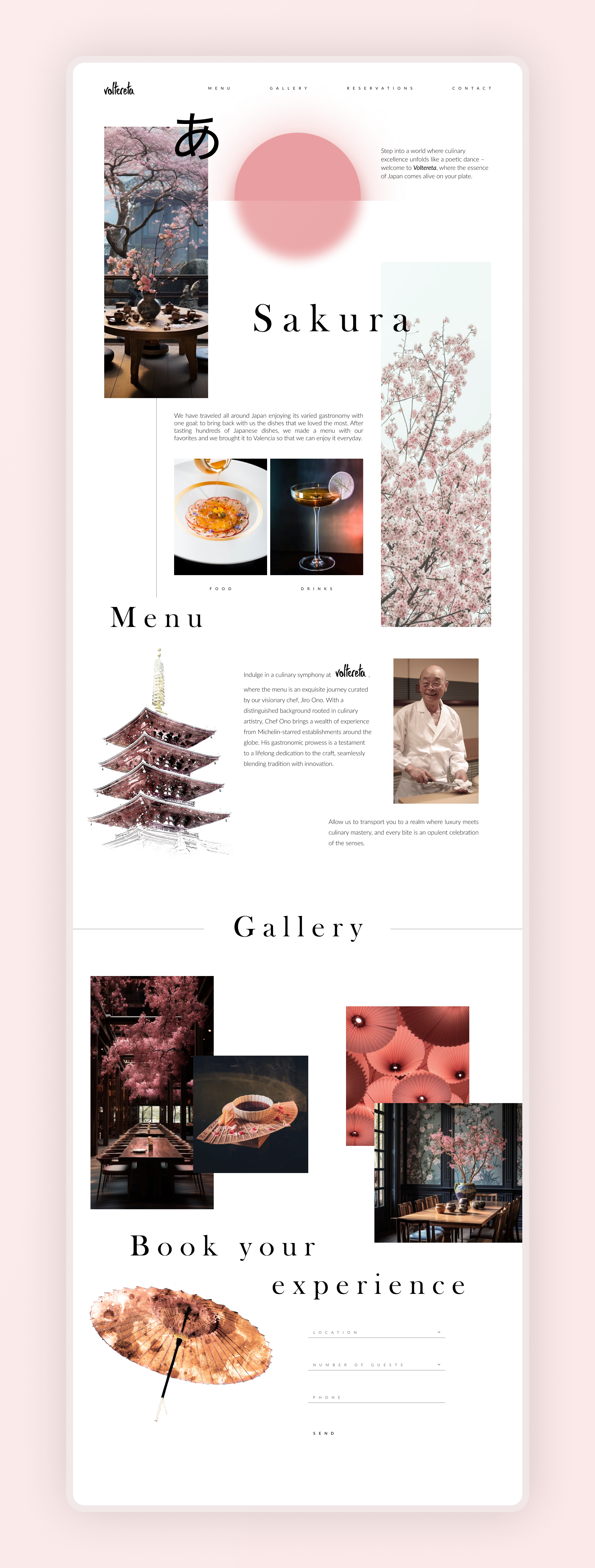 Japanese Restaurant Website Redesign animation design food graphic design illustration japanese landing page logo menu pink redesign restaurant rose sushi ui ui design ux design ux ui web design website