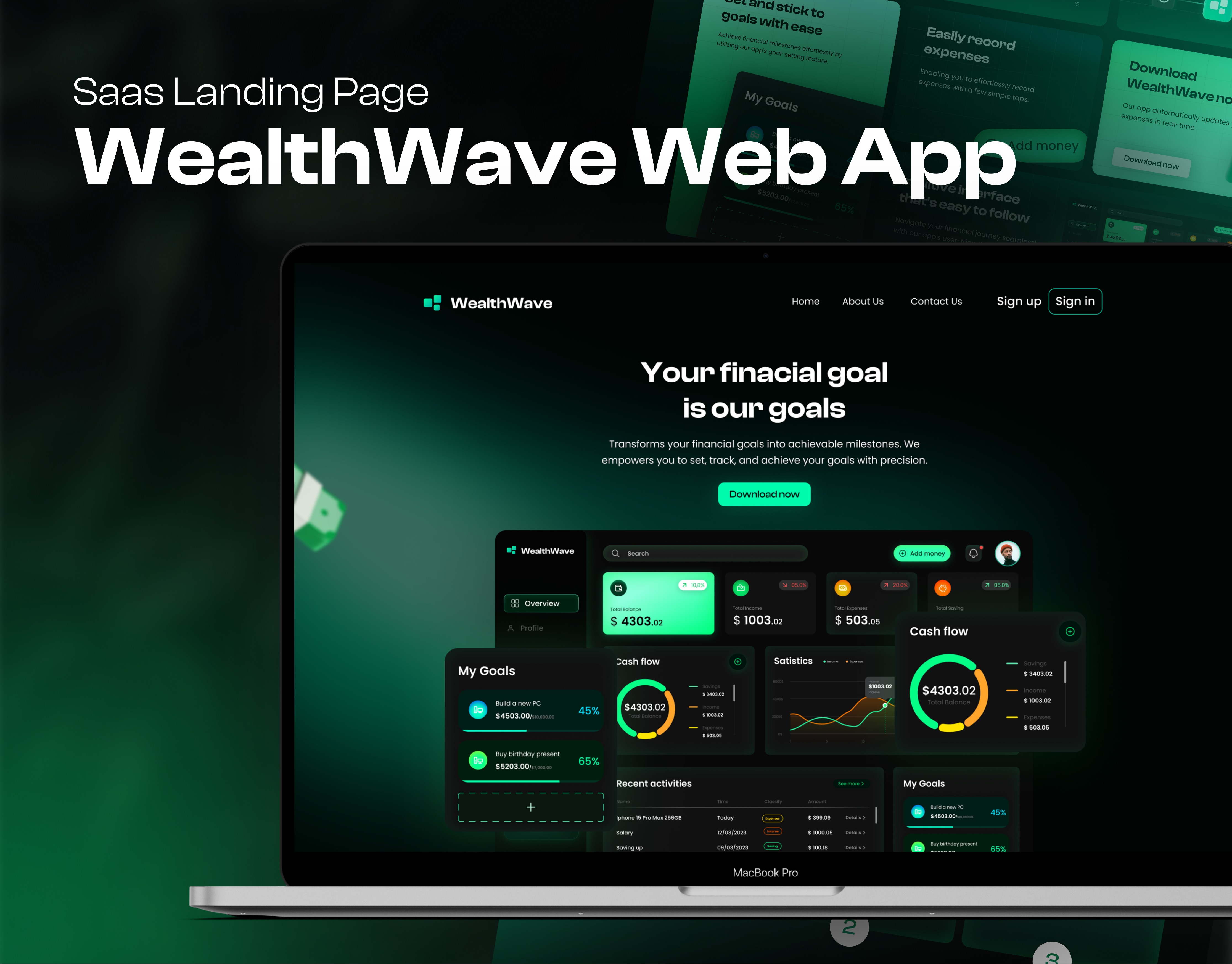 Saas Landing Page - WealthWave app basic bento grid dash board design green landing page saas saas home page saas landing page saas web app technology ui ui design