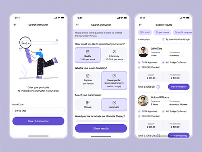 Driving School - Mobile App (Concept) - Search instructor clean design clean ui design mobile app ui ux