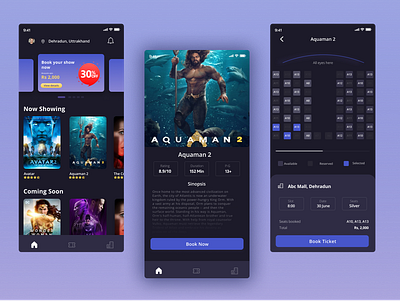 Movie tickets booking app 3d animation branding graphic design logo motion graphics ui