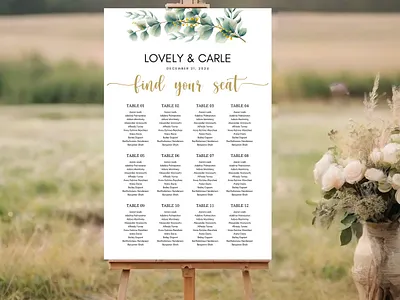 Editable Greenery Eucalyptus Seating Chart design