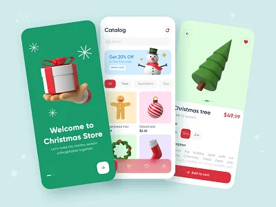 Christmas Store: E-commerce Mobile App app christmas christmas tree e commerce ecom gift holiday interface m commerce mobile new year online shop online store present shop shopping store ui ux xmas