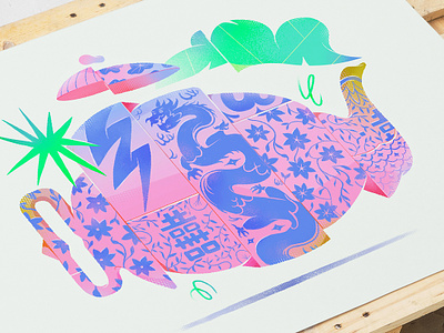 Teapot - Engine. art direction blue china energy illustration pink poster print tea teapot