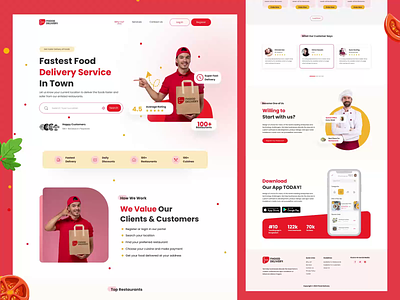FHOOD - Food Delivery Landing Page delivery landing page food and drink food app food app landing page food delivery application food delivery landing page food delivery service food delivery template food delivery website food drink food order foodie landing page ui pizza website restaurant restaurant landing page restaurant website ui ux