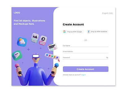 Ui design for Website signup page 3d create account page design graphic design landing page log in page design modern ui design signup signup page ui web designer website design