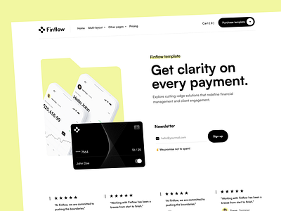 FinFlow - Finance Website Template app branding card cards design fin template finance finance template fintech folder graphic design hero illustration logo template ui webflow webflow template yellow