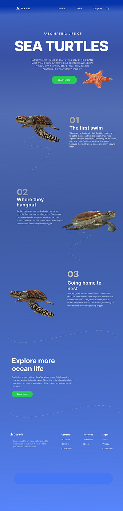 Ocean life information Website 3d animation ui webappdesign