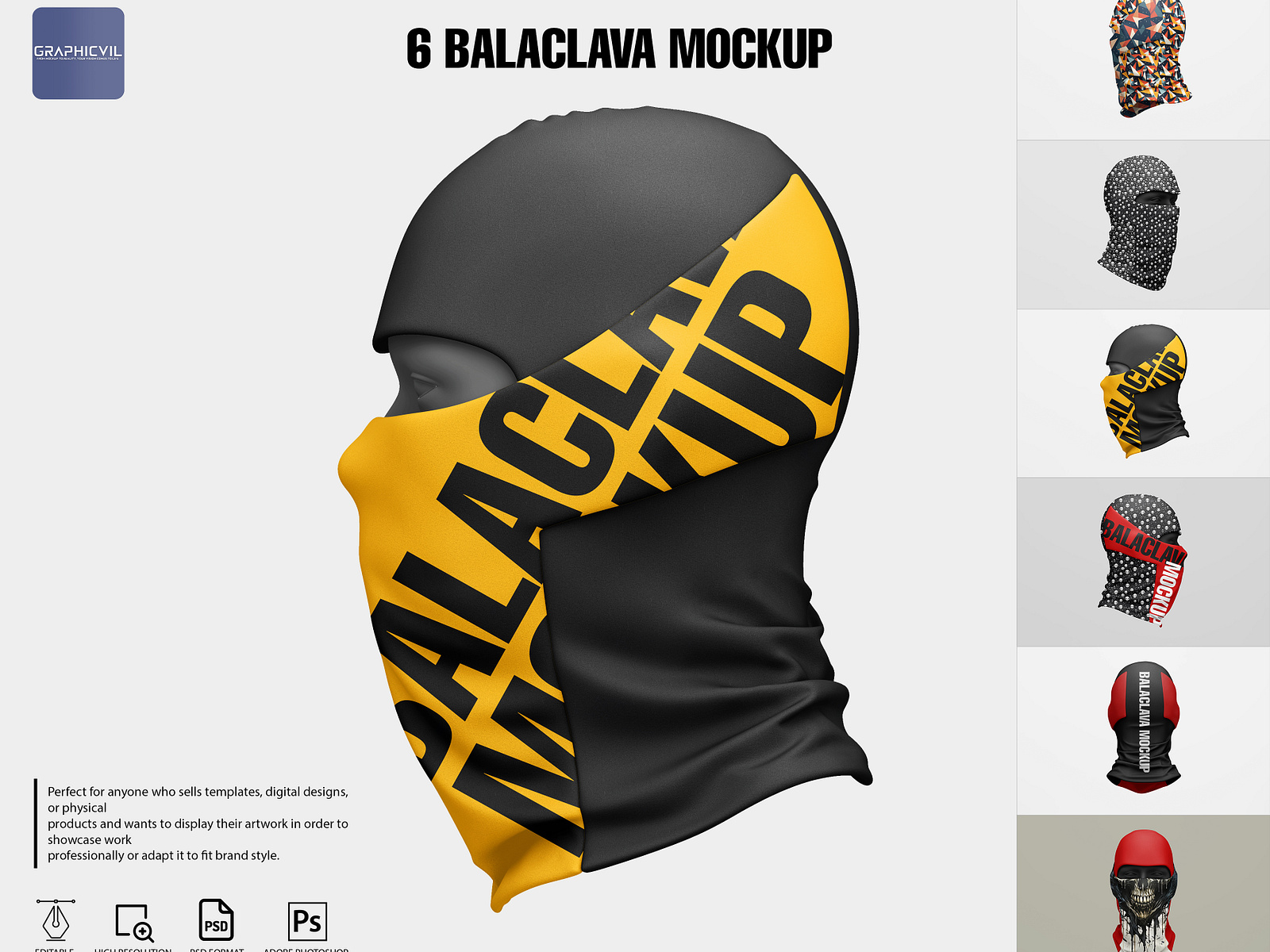 Ski Mask Mockup
 Dye sublimation Balaclava Mockup Ski mask mockup Winter face by