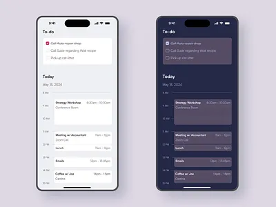DAY 038 / CALENDAR calendar daily ui mobile night mode overview today todo ui