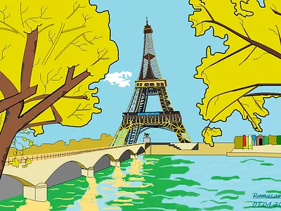 The Beautiful View of the Eiffel Tower 3d awesome beautiful eiffel tower graphic design historical place paint picture sightseeing view