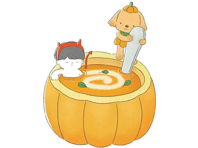 Pumpkin Soup cartoon digital art digital illustration dog drawing food foodie halloween illustration pet procreate pumpkin pumpkin soup puppy spooky season