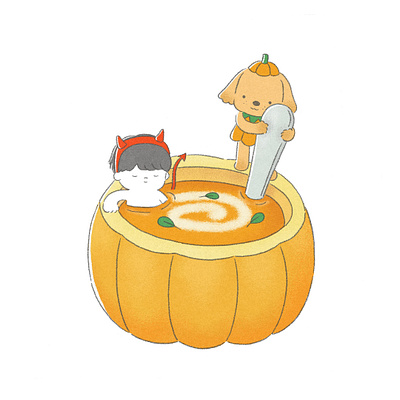 Pumpkin Soup cartoon digital art digital illustration dog drawing food foodie halloween illustration pet procreate pumpkin pumpkin soup puppy spooky season