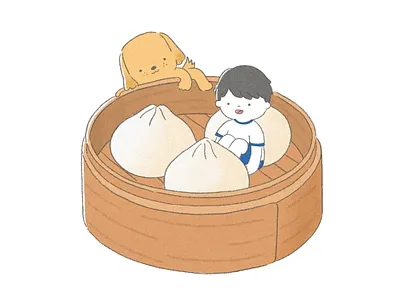 Steamed bun - Chinese Dumpling bun cartoon chinese chinese food digital art digital illustration dog drawing dumpling food foodie illustration pet procreate puppy steamed bun